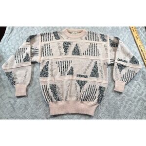 Vintage Santana Pink Geometric Pattern Mens M Long Sleeve Knit Sweater